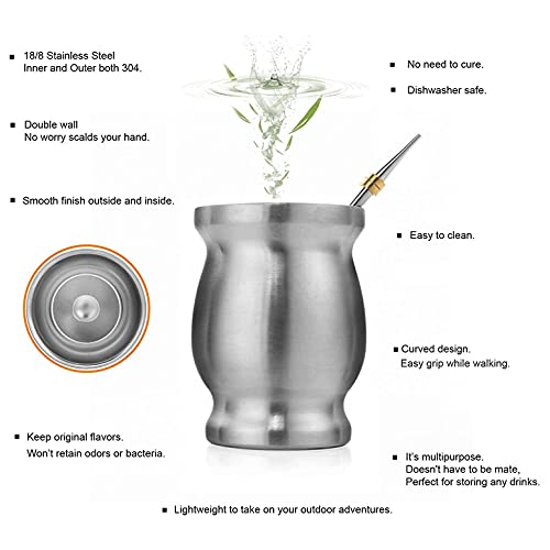 SNOWINSPRING Yerba Mate KüRbis - Juego de tazas de té de doble pared con 2 bombillas de pajita y pincel limpio, 2 onzas… - Imagen 5