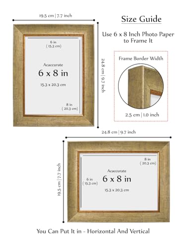 Image of GOLDEN PEACOCK 6x8 Inch Photo Frame - Antique Gold & Beige Finish | Vintage Decorative Tabletop & Wall Hanging Picture Frame for Home Decor & Gifting