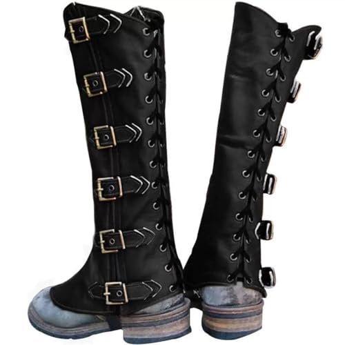 Mens Renaissance Costume Medieval Pirate Boot Covers Costume,Viking Pirate Costume Accessories Medieval Boots Covers,Leather Steampunk Cosplay Cover,Viking Warrior Knight Armor Leg Gaiters (Black)