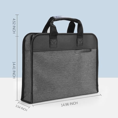 Portable Briefcase with Handle, Waterproof Oxford Laptop Bag, File Storage for School Office Business, 14.96*14.41*3.54in (Grey)2