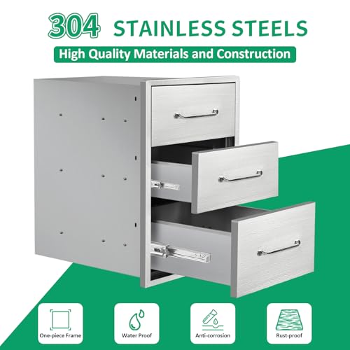 Image of Outdoor Kitchen Drawers 15.7 inch W x 21.6 inch H x 17.7 inch D Stainless Steel Triple Drawers with Ergonomic Handle for BBQ Island, Patio Grill Station & Outdoor Kitchen Cabinets
