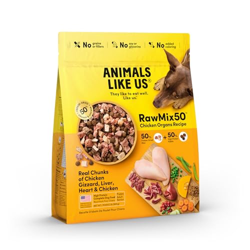 Animals Like Us RawMix50 Chicken Organs Dog Food, 50% Freeze-Dried Raw, High Protein, Includes Kibble, No Corn or Wheat, 2lb