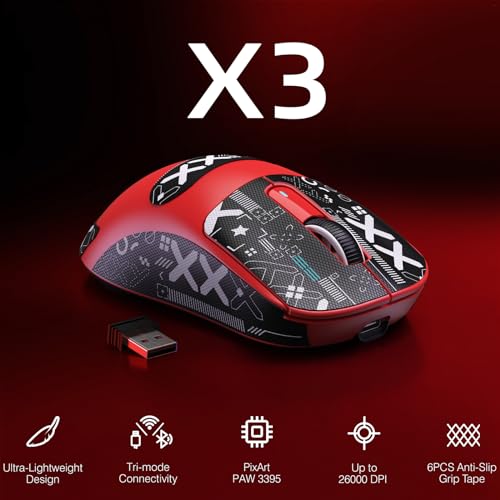 Image of ATTACK SHARK X3 Wireless Gaming Mouse, 49g Bluetooth /2.4G /USB-C Ergonomic Computer Mouse, PAW3395 26K DPI Sensor, 200h Battery Life, Programmable Buttons Griptape, Gaming Accessories for PC /Laptop /Mac