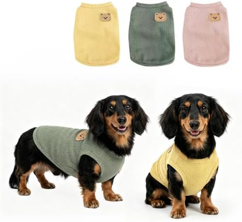 COOHAMS Hundekleidung für Kleine Hunde, Hunde T‑Shirt für Welpe | Waffelstrick‑Hundehemd für kleine Hunde, T‑Shirt für Dackel, komfortabel für Sommer & Winter(Grün&Rosa&Gelb,M)