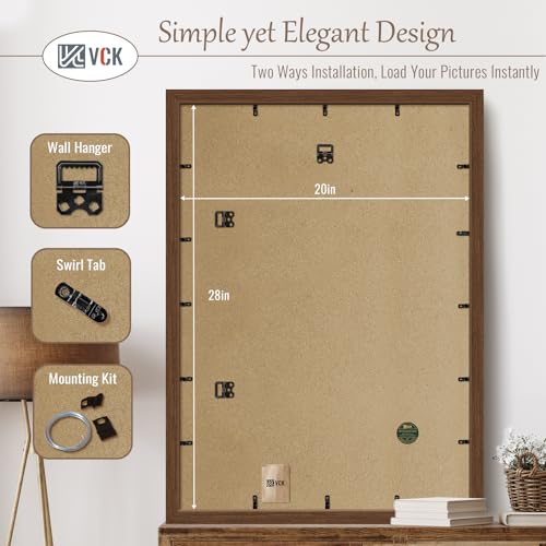 Image of VCK 20x28 Poster Frame Solid Wood Brown 3 Pack Picture Frames 20 x 28 Inches with Wall Mounting Hanging