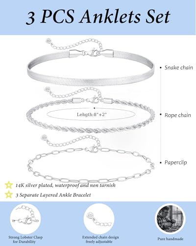 Image of ZHESHY Gold Silver Ankle Bracelets for Women 14K Gold Plated Anklets for Women Waterproof Cuban Link Heart Chain Anklets Set Non Tarnish Dainty Layered Anklet Bracelets for Women Summer Beach Jewelry