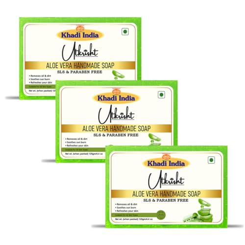 Image of Khadi Aloe Vera Handmade Bathing Soap Bar 125g (Pack of 3) | Natural & Herbal | Deep Hydration, Fights Acne & Pimples, Heals Wounds | Soft, Glowing & Brightening Skin | All Skin Types