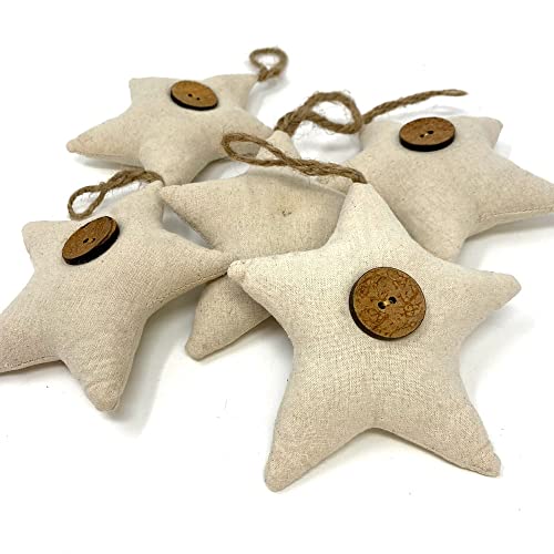 Set of 5 Natural White Cotton Fabric Star Rustic Farmhouse