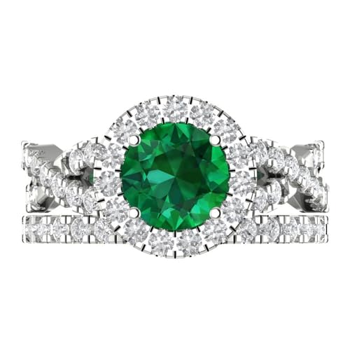 Clara Pucci 2.5 ct Round Cut Halo Solitaire Genuine Simulated Emerald Designer Art Deco Statement Wedding Ring Band Set 18K White Gold