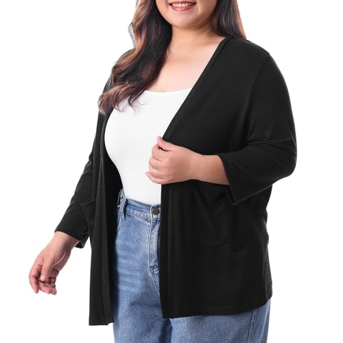 HOdo Plus Size Cardigan for Women Lightweight Sweaters with Pockets Open Front 3/4 Sleeve 1X-5X2