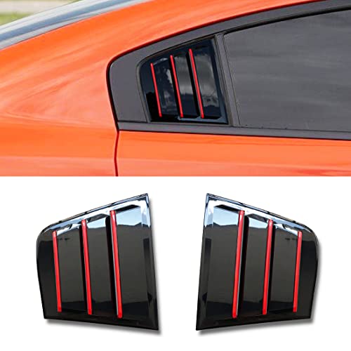 CHOUJIO Side Window Louvers Air Vent Scoop Shades Cover Compatible with Dodge Charger 2011-2023, Black with Red Line, 2 Pack