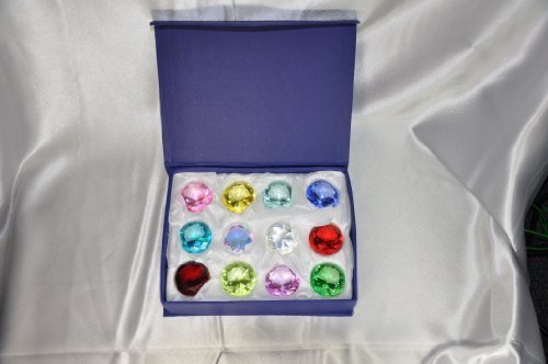 Gift Box Set 12 Beautiful Birthstones Paperweight Glass Diamond 40mm Crystal Art by HL Fashion