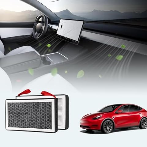 BASENOR Upgraded Tesla Model 3 Model Y Cabin Air Filter HEPA Replacement Filter Activated Carbon Tesla Accessories Set of 2 for 2017-2025 Model 3 Model Y Cover