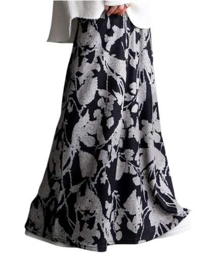 ♥菫花様♥ ハワイアン白黒パラカプリント　L☆タイプ　ご予約 antiqua] [アンティカ] 花柄 起毛 フレア スカート レディース ロング