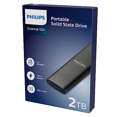 SSD portátil Philips de 2 TB externo USB-C Slim SATA para portátil y PC 2