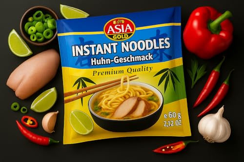 Asia Gold Instant Nudeln Huhn 60g (30er Pack) – Asiatische Fertignudeln mit Hühnergeschmack – Schnell zubereitet, ideal für Büro, Uni & unterwegs
