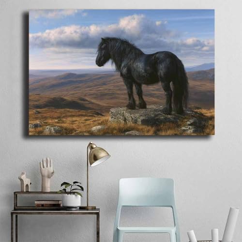 Toile peinture poneys sauvages montagne mur art salon 70x100cm - 4
