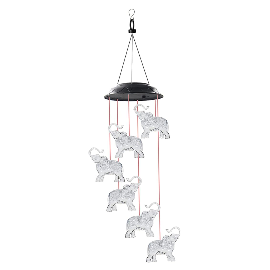 Solar Elephant Wind Chimes with LED Color Changing Lights, Waterproof Hanging Lamp for Yard and Garden