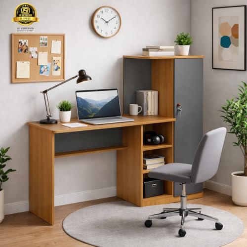 Ruby Study Table | Engineered Wood Computer Desk with Storage Cab...