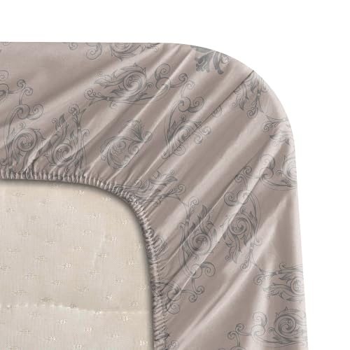 Image of BLISSHOME Everlast 150TC King Size Fitted Bedsheet with 2 Pillow Covers, Aesthetic Bedding, Wrinkle Resistant, 100+ Wash Durable, Quick Dry, Elegant Ornate Pattern - Champagne (183cm x198cm+25cm Drop)