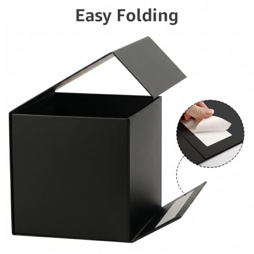 Image of LIFELUM Square Gift Box with Magnetic Lid, Card, Sticker, Ribbon, Shredded Paper Filler for Business, Wedding, Birthdays (Black, square - 8.6 inch, 1 count (Pack of 1))