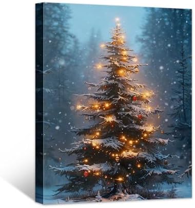 Framed Christmas Pictures Wall Decor,Vintage Pine Tree Prints,Winter Christmas Canvas Wall Art Decoration for Bedroom Bathroom Living Room Rustic Xmas Holiday Gifts (Christmas Tree 3, 11'' X 14'')
