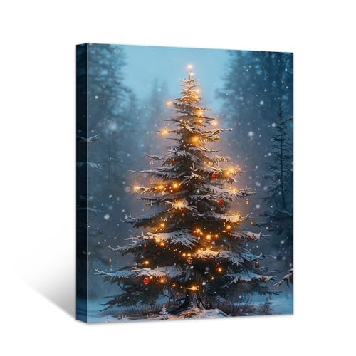 Framed Christmas Pictures Wall Decor,Vintage Pine Tree Prints,Winter Christmas Canvas Wall...