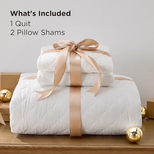 Image of Bedsure Quilts Queen Size - Lightweight Queen Comforter Set with Classic Honeycomb Quilting, Soft Quilt Bedding Set, White Bedspreads Coverlet for All Seasons with 2 Pillow Shams (90 inch x 96 inch)