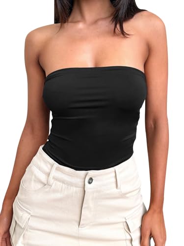 Image of eoeoo Women's Strapless Tube Bodysuit Double Lined Slim Fit Backless Thong Bodysuits Tops