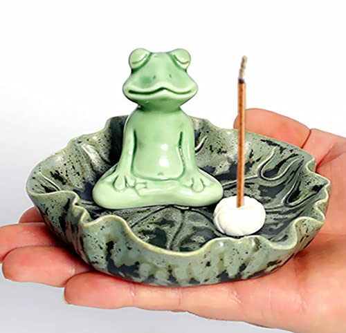 Fkog Cute Ceramic Frog Incense Holder For Sticks, Tree Frog Yoga Meditation Incense Sticks Holder, Lotus Leaf Incense Burner With Ash Catcher For Massages Aromatherapy (Green) #TOP7