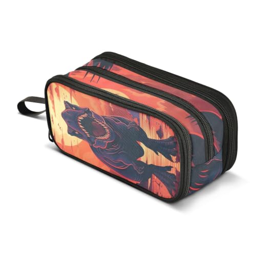 Image of Dinosaur Sunset Pencil Case Box Boys Girls Large Pencil Pouch Zipper Compartments Big Capacity Stationery Pen Bag Organizer Kids Teens Adults School
