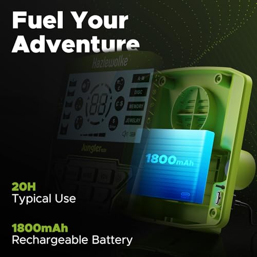 Hazlewolke Metal Detector for Adults, Rechargeable Battery for 20H Typical Use, 5 Professional Mode with Higher Accuracy 10” Waterproof Coil for Gold Detecting