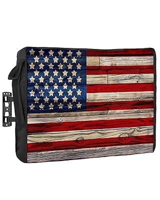 American Flag Outdoor TV Cover 80 to 85 Inches Weatherproof & Waterproof, Red Striped Blue Star Outdoor TV Enclosure with Remote Control Pocket, Vintage Wooden TV Screen Protectors for Outside TV