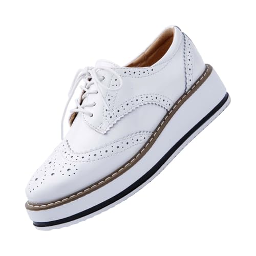 Chaussures Oxford à plateforme pour femme, classiques, en cuir épais avec bouts ailés, baskets à lacets avec talon compensé, chaussures de ville...