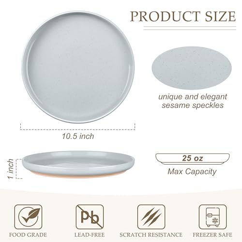 Image of LIANYU Stoneware Dinner Plates Set of 4, 10.5'' Large Round Ceramic Plates, Dessert Serving Dishes Set for Kitchen Dining, Oven, Microwave & Dishwasher Safe, Scratch Resistant, Glacier Gray