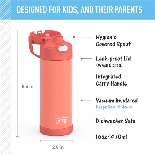 Image of THERMOS FUNTAINER 16 Ounce Stainless Steel Vacuum Insulated Bottle with Wide Spout Lid, Apricot