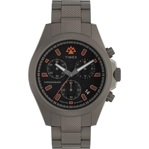 TIMEX Expedition Field Post Analog Watch for Man with Black Round Dial & Gunmetal Stainless Steel Bracelet Band Water Resistant Men's Wrist Watches - TW2W45700X6