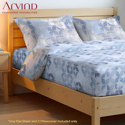 Image of Arvind Bedsheet Set - 100% Cotton Bedsheet for Double Bed (1 Queen Size Bedsheet with 2 Pillow Covers) Soft Breathable, 144 Thread Count - Slumber -Shade 9 (21024-B)