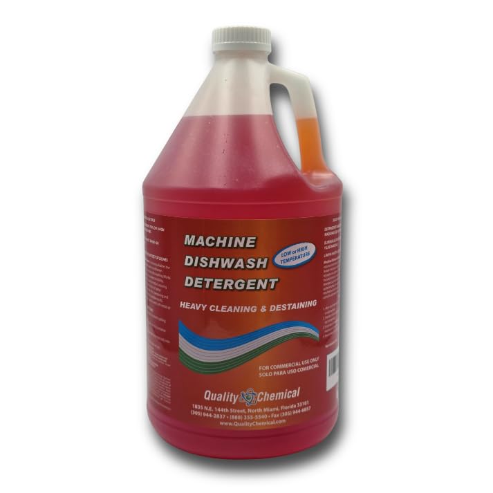 Quality Chemical Heavy Duty Liquid Alkaline Commercial Dishwasher Detergent - Industrial-Grade Formula Dissolves Food Stains, Grease, Grime and Residue - No Pre-Rinse Needed - Ready-to-Use 128oz