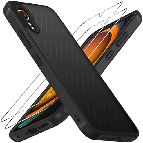 ivoler Hülle für Samsung Galaxy Xcover 7 mit 2 Stück Panzer Schutz Glas, [Militärstandard] Stoßfest Kratzfest Handyhülle, Matt Durchscheinende Rückseite Schutzhülle Case (Schwarz)