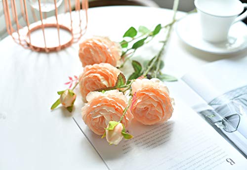 Famibay Faux English Cabbage Rose 4 Branch 12 Stems Bundle Mixed Blooms & Buds Spays In Peach Pink thumb #3