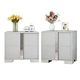 MELAABUU Modern Grey Nightstand Set of 2 for Bedroom, Elegant 2 Drawer Nightstand with Silver Mirrored Handle and Base, Wood End Table Sofa Side Table for Living Room Bedroom (Gray)