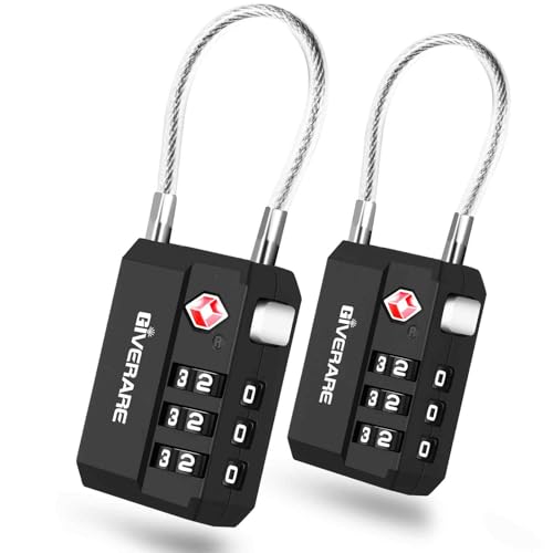 2 Pack TSA Approved Travel Luggage Locks, Cable Combination Lock