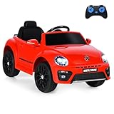GLACER Toddler Ride on Car, Kids Licensed Volkswagen Beetle Vehicle with Remote Control, 2-Mode Light, Spring Suspension & Music, 12V Battery Powered Electric Car for Baby Boy Girl 36 Months+ (Red)