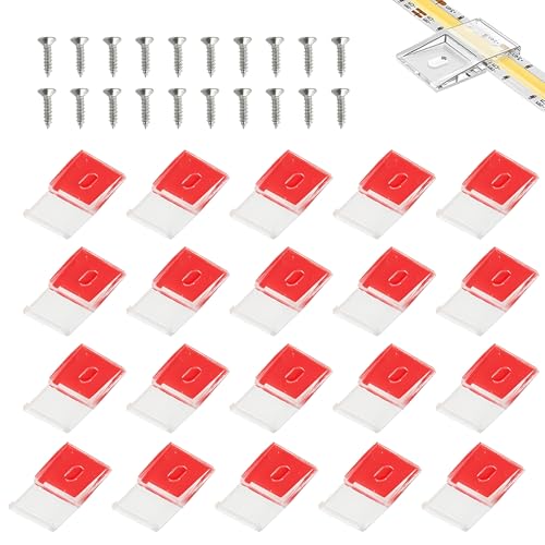 Générique 20 Clips de Fixation pour Bande LED, Auto-Adhésifs et à Vis, Support Transparent pour Ruban LED 10 mm, Raccord de Montage LED, Supports de Bande...