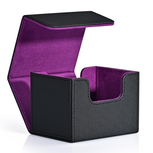 Image of ZLCA Card Deck Box for Trading Cards, MTG Commander Deck Box Holds 120+ Single Sleeved Cards, Leather Magnetic Card Storage Box Fits for Magic the Gathering TCG CCG(Black& Purple)
