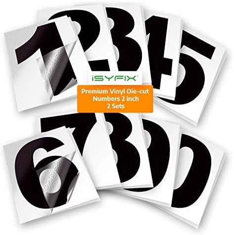 iSYFIX Black Vinyl Numbers Stickers – 2 Inch Self Adhesive (2 Sets)- Premium Decal Die Cut and Pre-Spaced for Mailbox, Signs, Window, Door, Cars, Trucks, Homes, Businesses, Address Numbers, Indoor or Outdoor