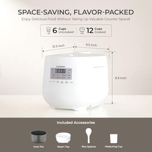 Image of 6-Cup / 1.5 Qt. (Uncooked) Micom Rice Cooker and Warmer, Steamer basket, 11 Operating Modes: White Rice, Brown Rice & More, Nonstick Inner Pot, Made in Korea, Small Rice Cooker, Multi Cooker, CR-0641F