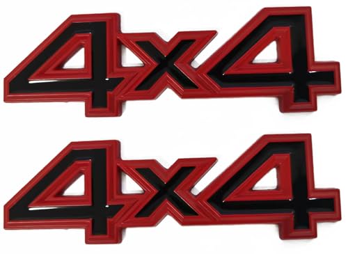 Image of 2 pc 4X4 Emblem 3D Badge Metal Sticker Tailgate Decals Car Side Fender Rear Trunk Emblem Fit for Universal Car Truck SUV Pickup 4Wd (4x4 Red-Black)