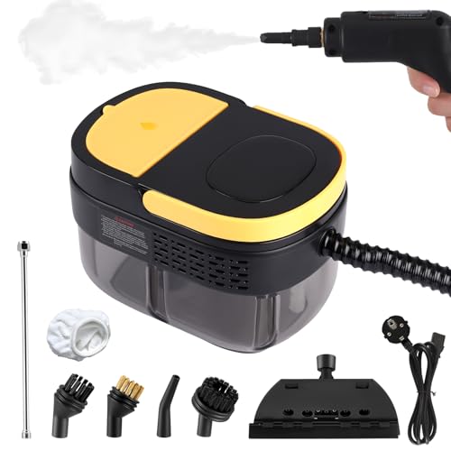 Limpiador a Vapor de Mano 1600 ml, 1500W Vaporeta Limpieza Hogar Portátil con 7 Accesorios, Smart Touch, Maquina de Vapor Limpieza Multifuncional para Alfombras, Cortinas, Sofás, Cocina